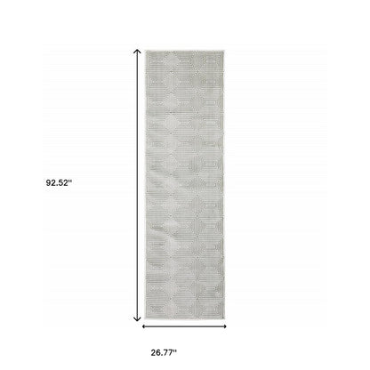 2' x 8' grey and white geometric power loom stain-resistant runner rug