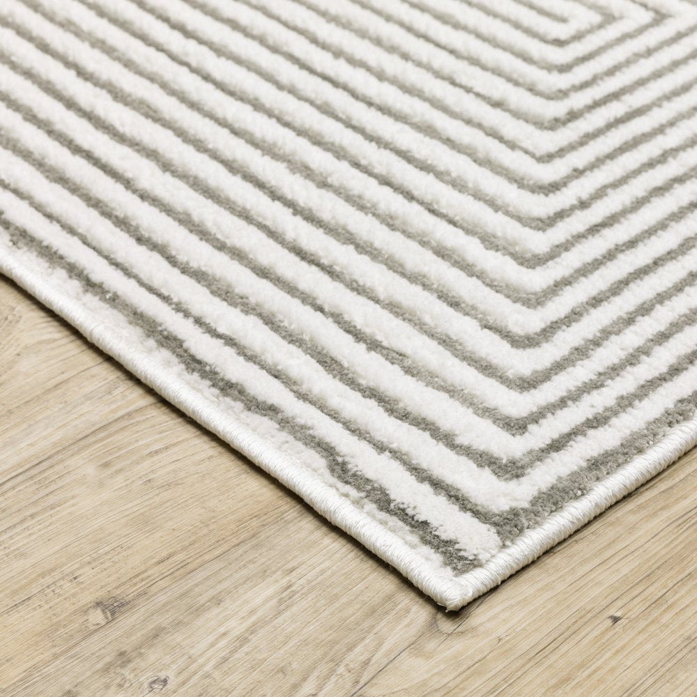 2' X 8' grey and white geometric power loom runner rug, stain resistant