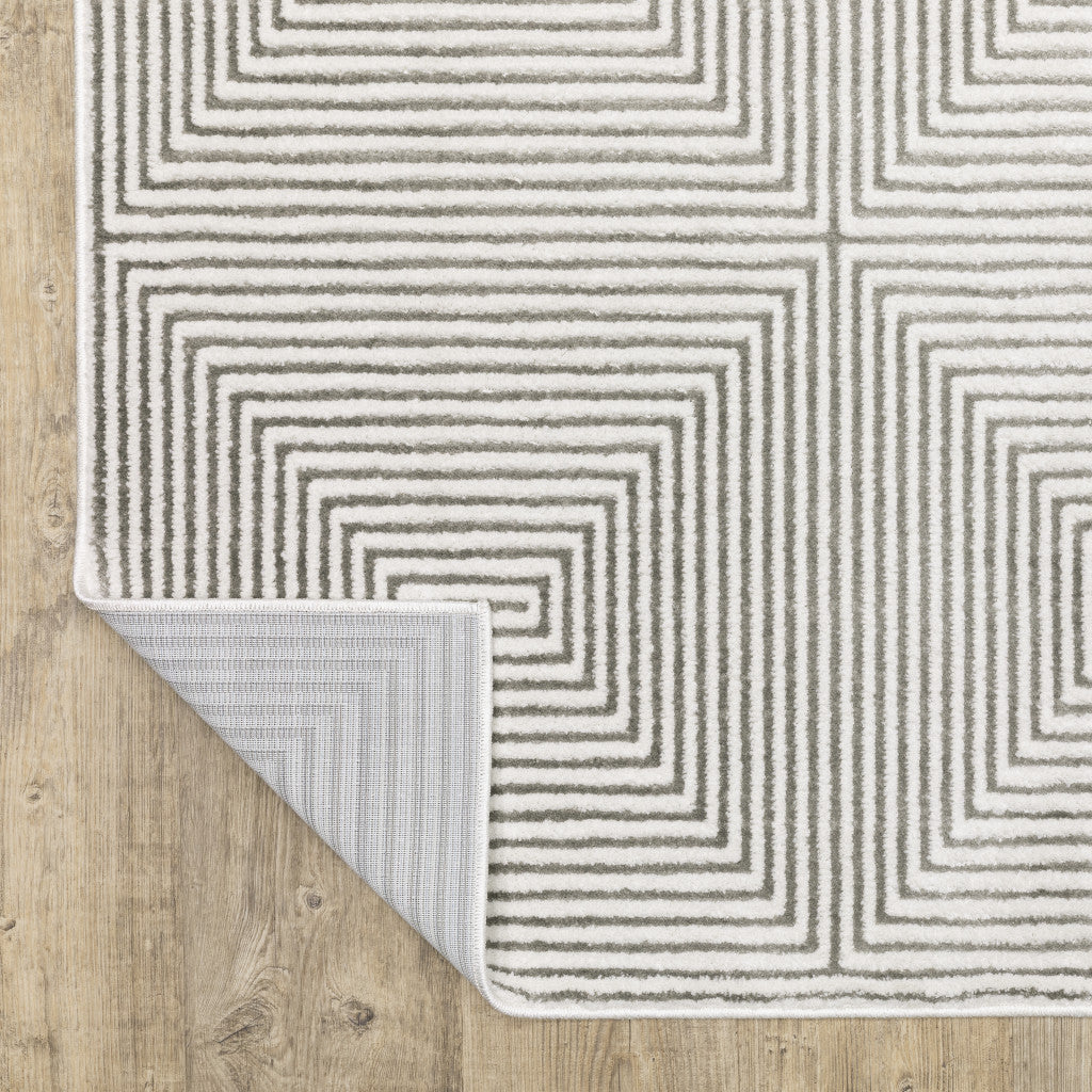 2' X 8' Grey And White Geometric Power Loom Stain Resistant Runner Rug