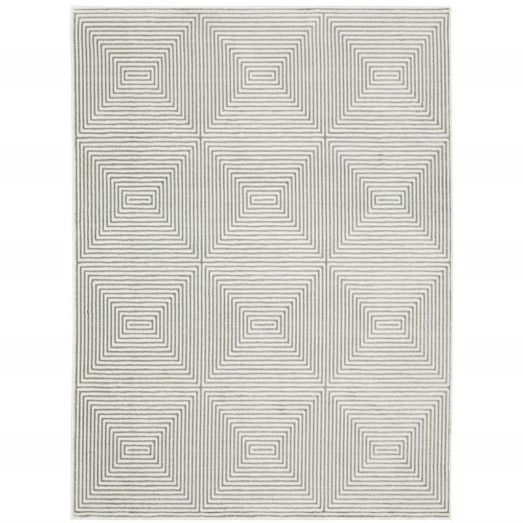 3' X 5' Grey And White Geometric Power Loom Stain Resistant Area Rug