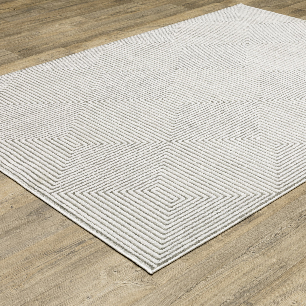 3' X 5' Grey And White Geometric Power Loom Stain Resistant Area Rug