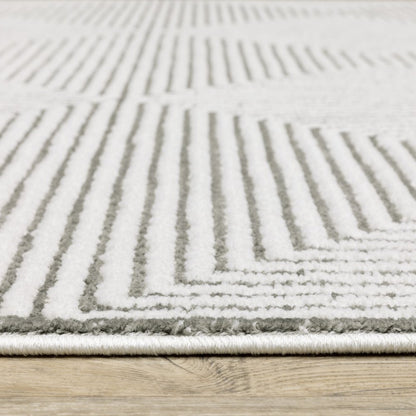 3' X 5' Grey And White Geometric Power Loom Stain Resistant Area Rug