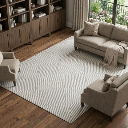 7' X 10' Gray And White Geometric Distressed Area Rug