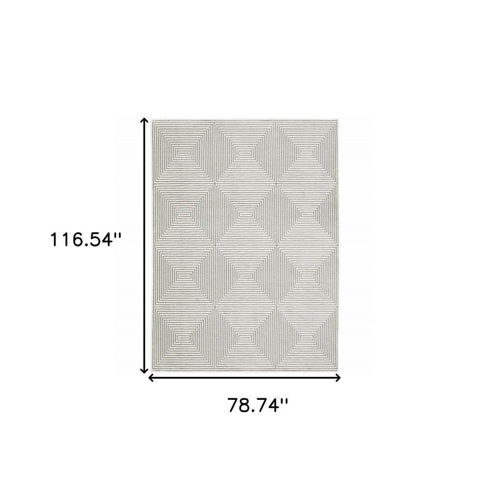 7' X 10' Gray And White Geometric Distressed Area Rug