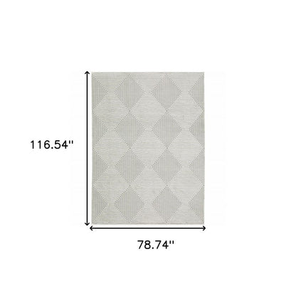 7' X 10' Gray And White Geometric Distressed Area Rug