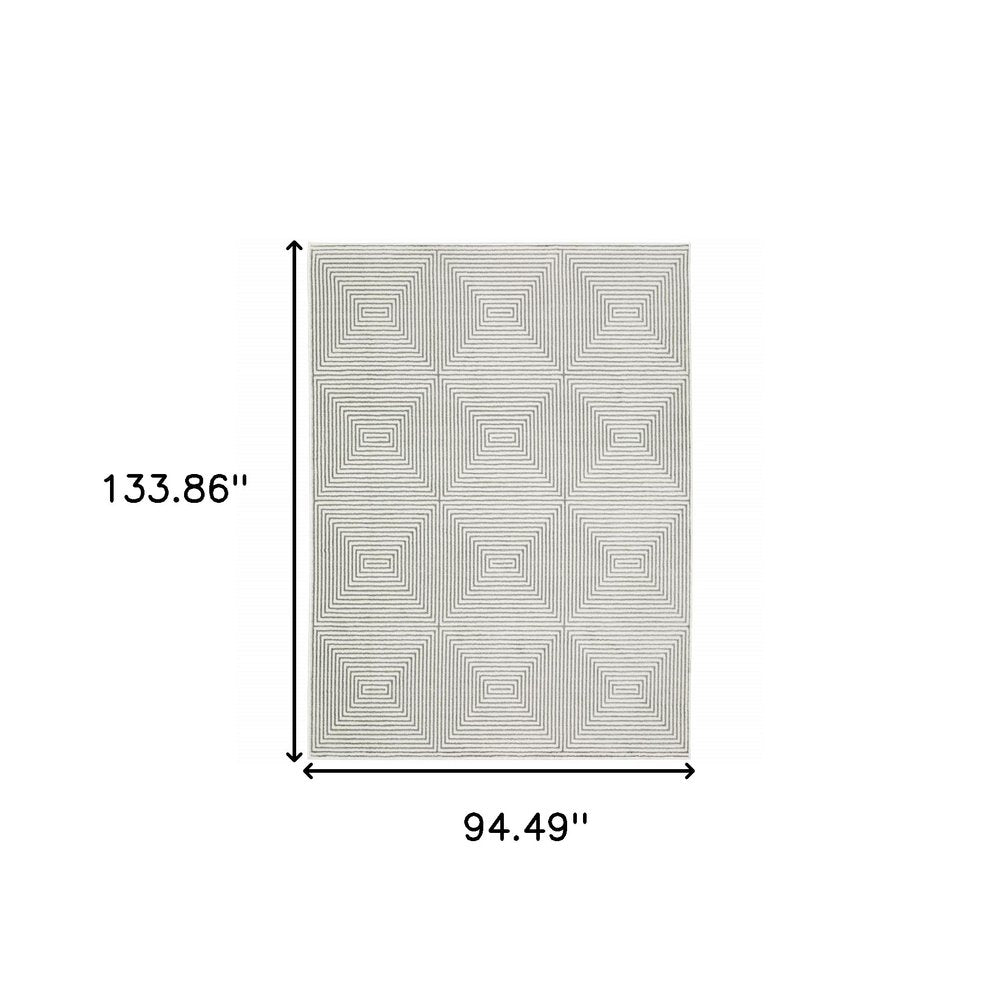 8' X 11' Gray And White Geometric Distressed Area Rug