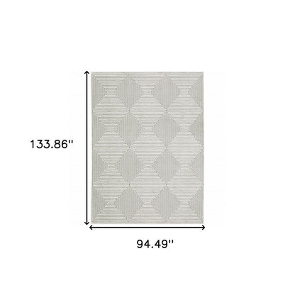 8' X 11' Gray And White Geometric Distressed Area Rug