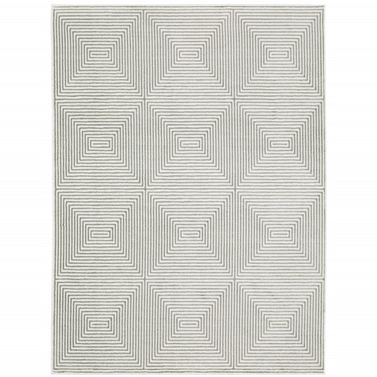 8' X 11' Gray And White Geometric Distressed Area Rug