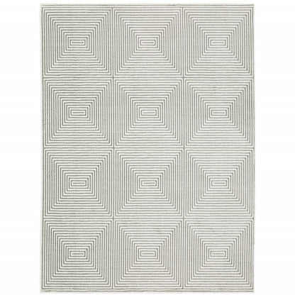 8' X 11' Gray And White Geometric Distressed Area Rug