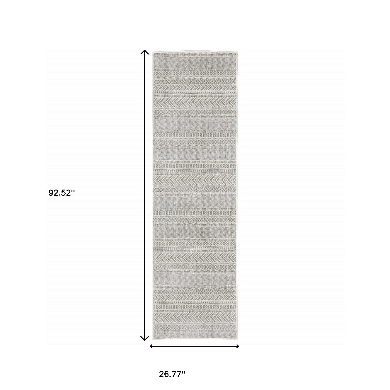 2' X 8' White And Grey Geometric Power Loom Stain Resistant Runner Rug