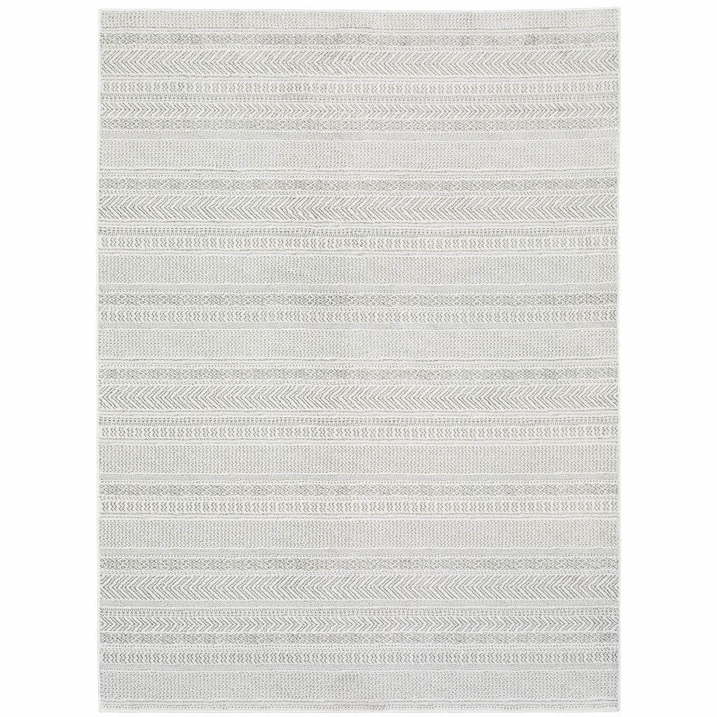 3' X 5' White And Grey Geometric Power Loom Stain Resistant Area Rug