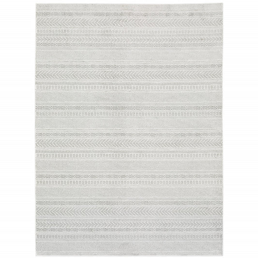 5' X 8' White And Grey Geometric Power Loom Stain Resistant Area Rug