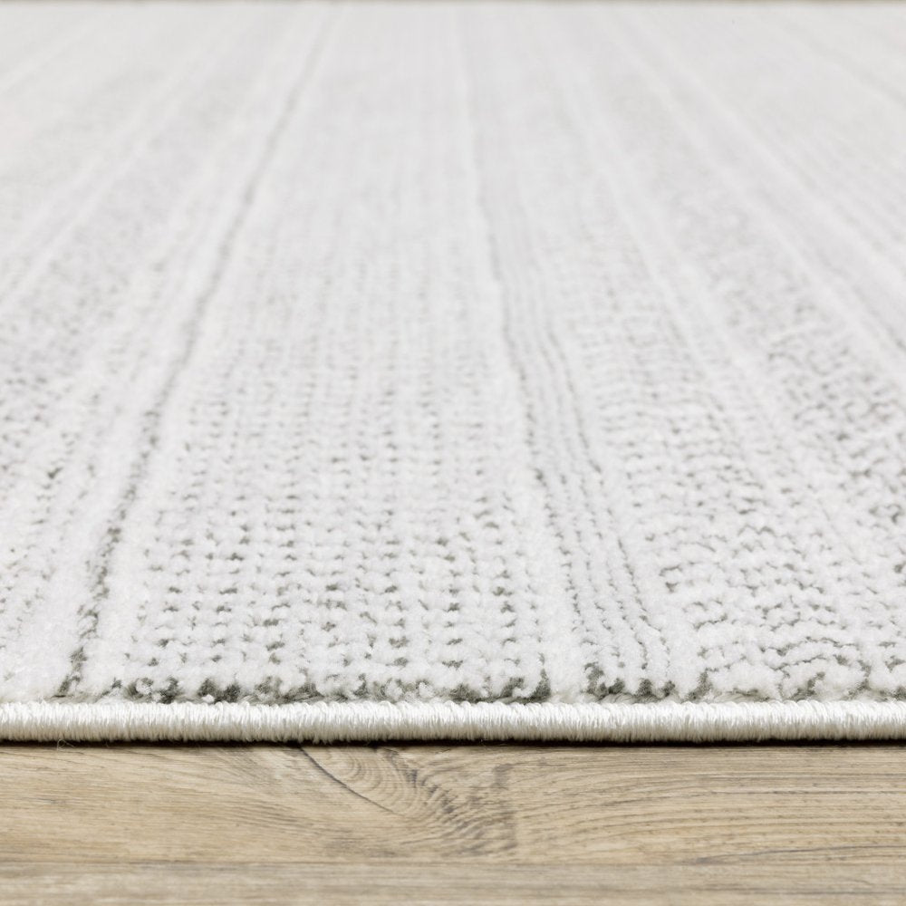 5' X 8' White And Grey Geometric Power Loom Stain Resistant Area Rug