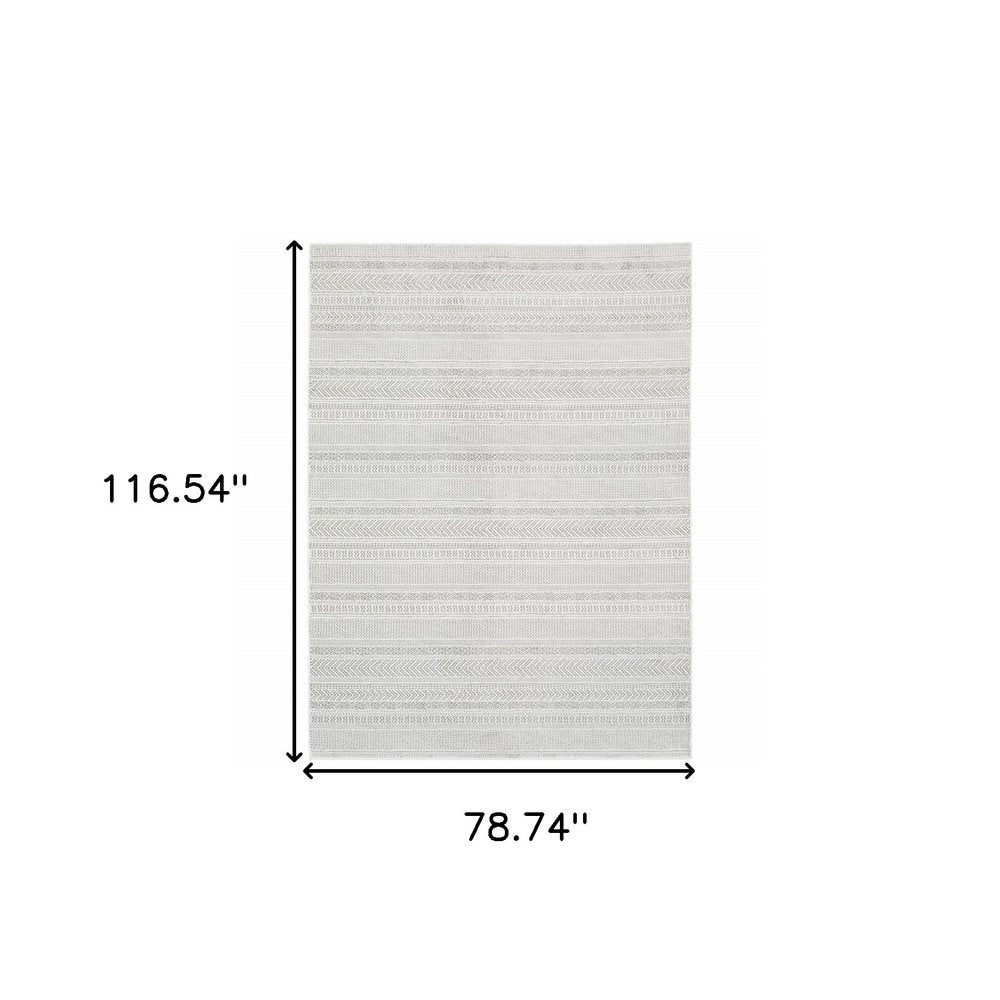 7' X 10' White And Gray Geometric Distressed Area Rug