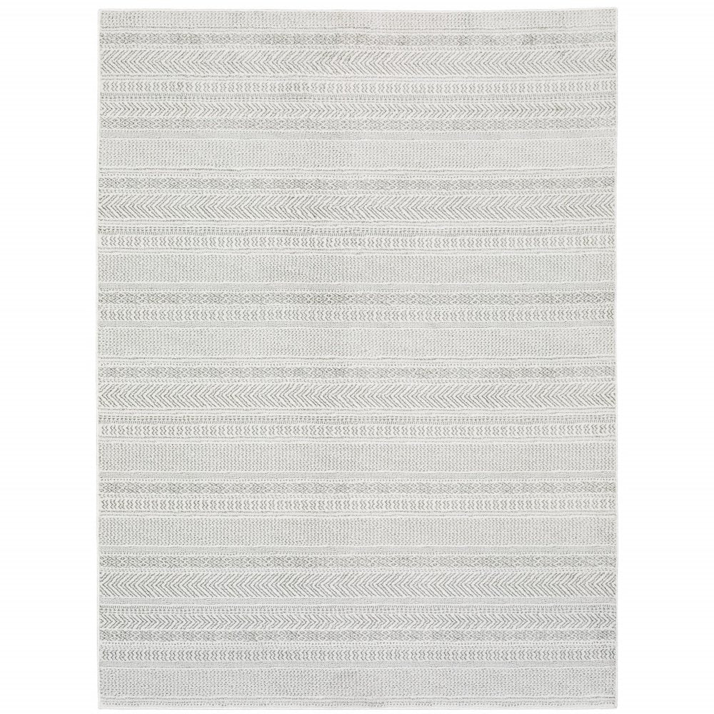 7' X 10' White And Gray Geometric Distressed Area Rug