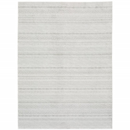 7' X 10' White And Gray Geometric Distressed Area Rug