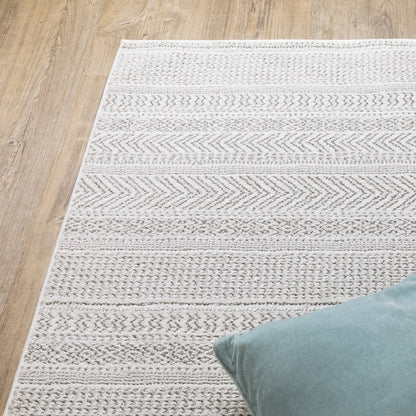 7' X 10' White And Gray Geometric Distressed Area Rug