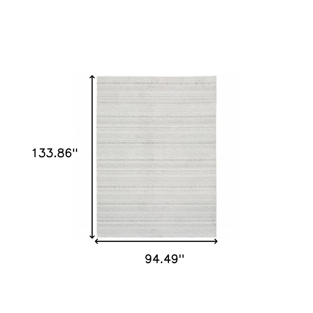 8' X 11' White And Gray Geometric Distressed Area Rug