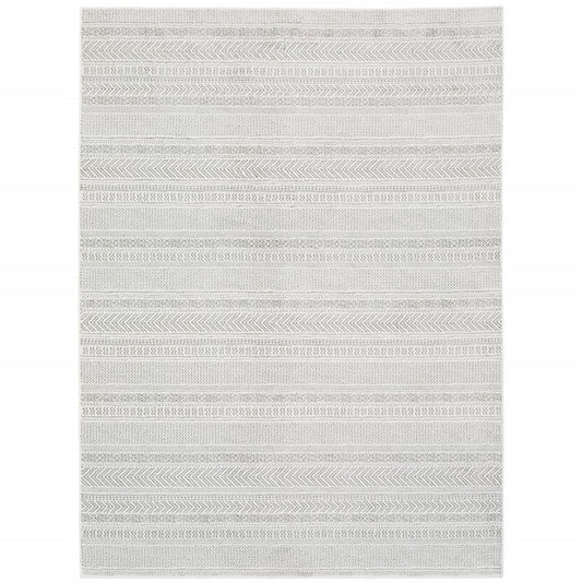 8' X 11' White And Gray Geometric Distressed Area Rug