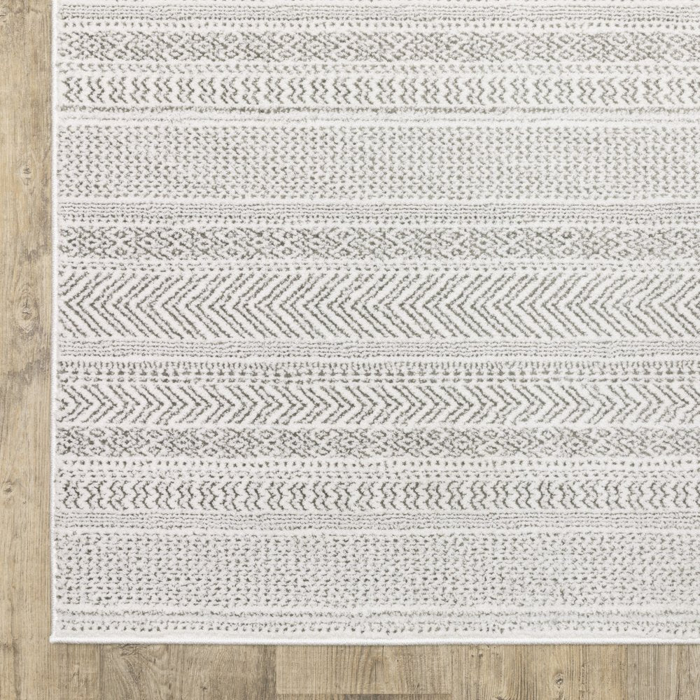 8' X 11' White And Gray Geometric Distressed Area Rug