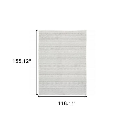 10' X 13' White And Gray Geometric Distressed Area Rug