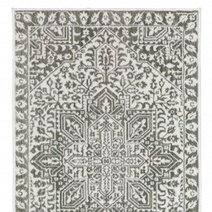 2' X 8' Grey And White Oriental Power Loom Stain Resistant Runner Rug