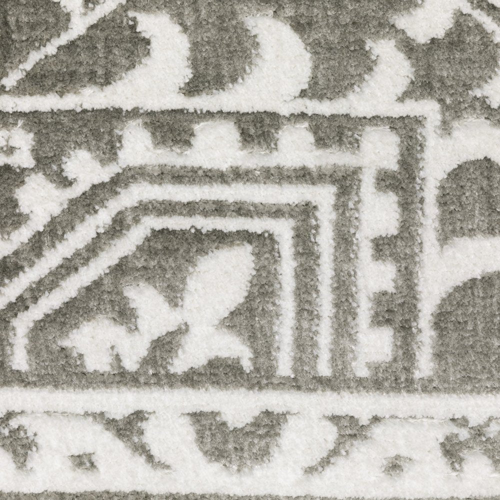 2' x 8' Grey and White Oriental Power Loom Stain Resistant Runner Rug
