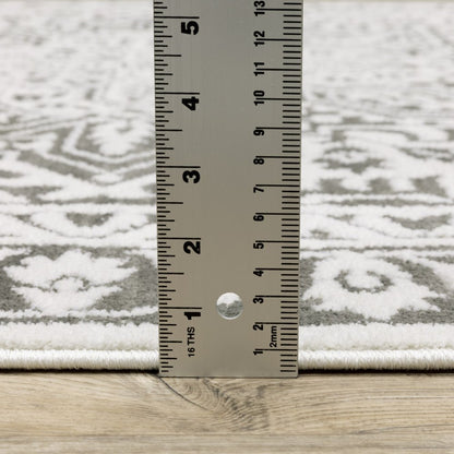 2' x 8' Grey And White Oriental Power Loom Stain Resistant Runner Rug