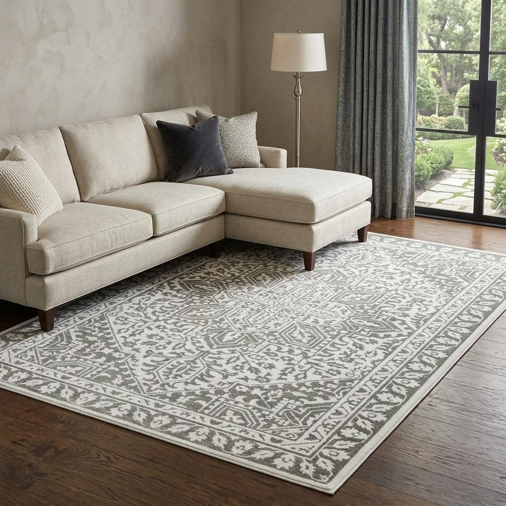 7' X 10' Gray And White Oriental Distressed Area Rug