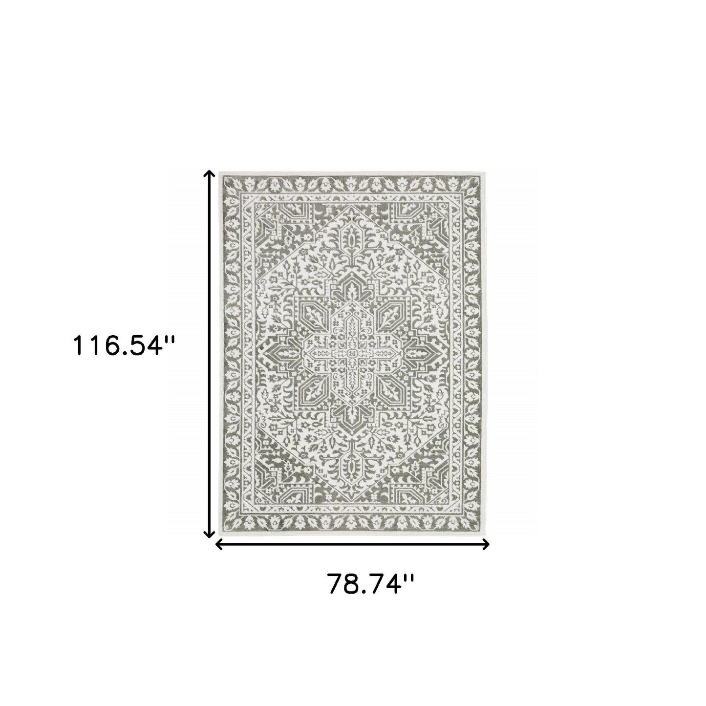 6' X 9' Grey And White Oriental Power Loom Stain Resistant Area Rug