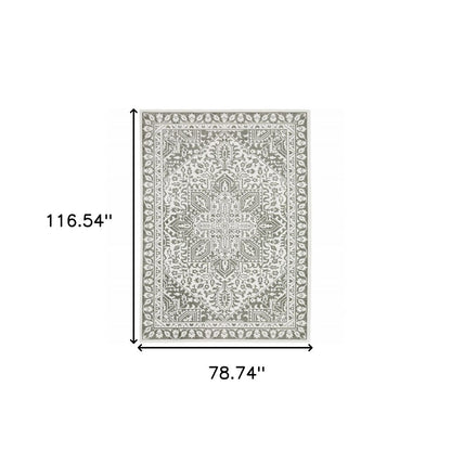 7' X 10' Gray And White Oriental Distressed Area Rug