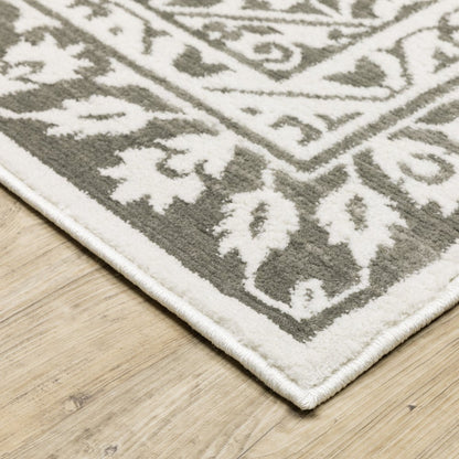 7' X 10' Gray And White Oriental Distressed Area Rug