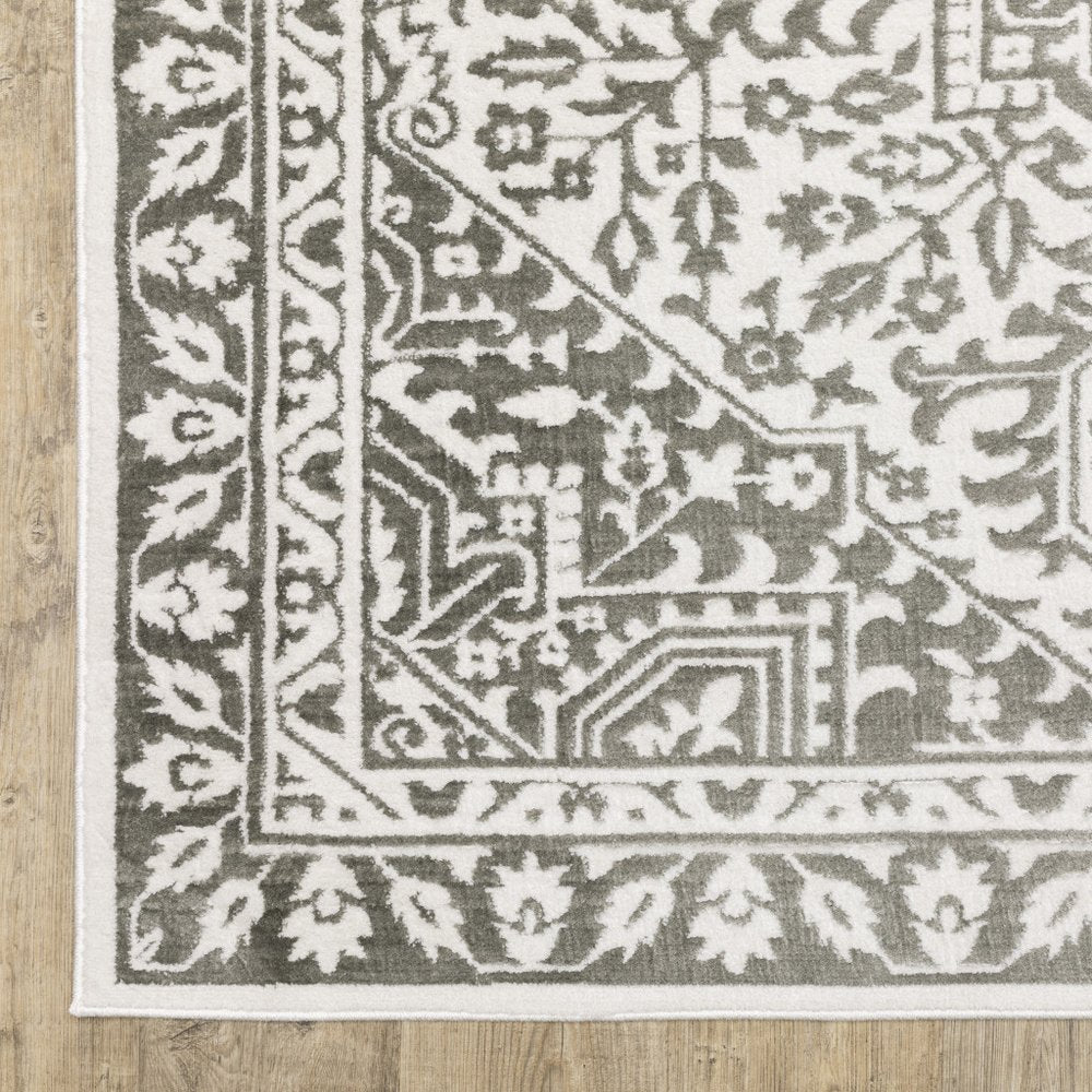 7' X 10' Gray And White Oriental Distressed Area Rug