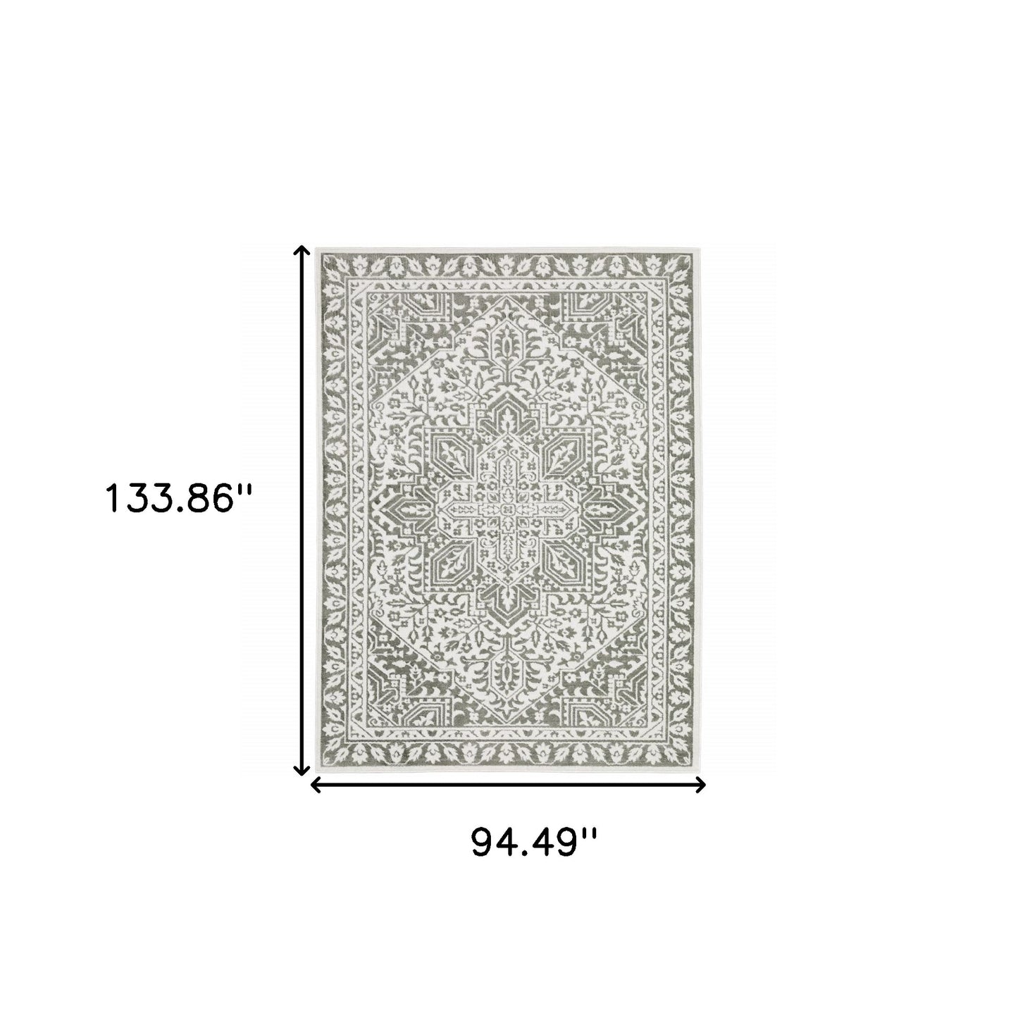 8' X 11' Grey And White Oriental Power Loom Stain Resistant Area Rug