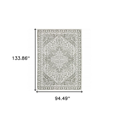 8' X 11' Gray And White Oriental Distressed Area Rug