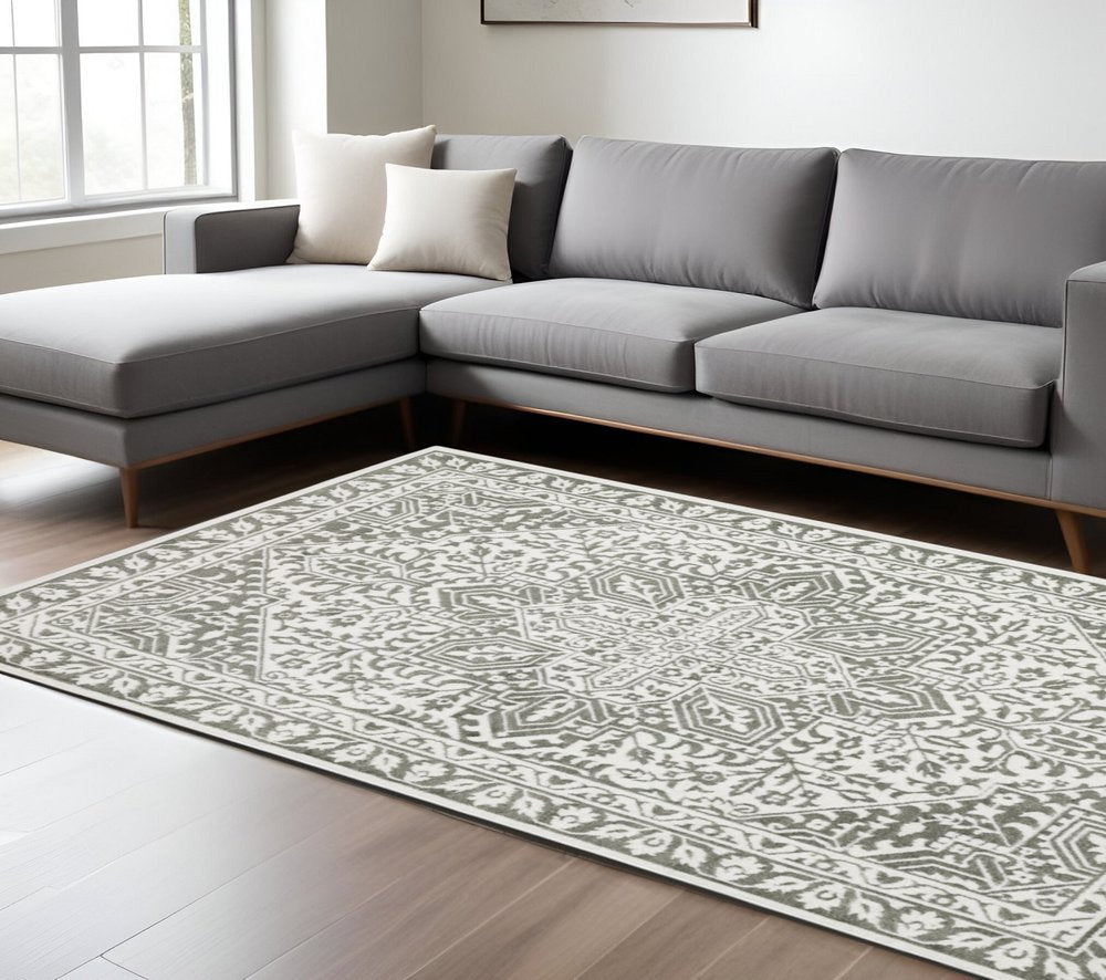 8' x 11' gray and white distressed oriental area rug