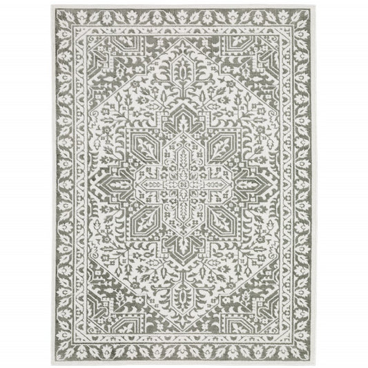 8' X 11' Gray And White Oriental Distressed Area Rug