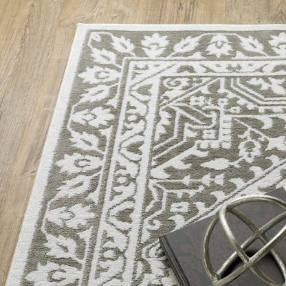 8' X 11' Gray And White Oriental Distressed Area Rug