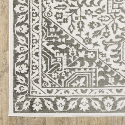 8' X 11' Gray And White Oriental Distressed Area Rug