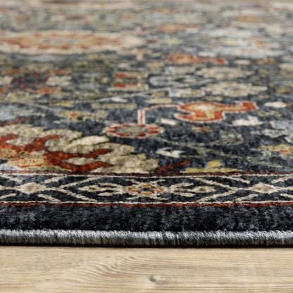 7' X 10' Blue Ivory And Red Oriental Area Rug With Fringe