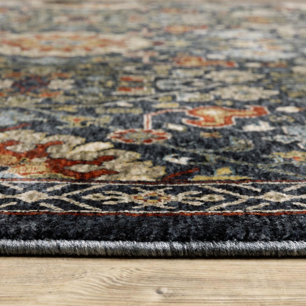 7' X 10' Blue Ivory And Red Oriental Area Rug With Fringe