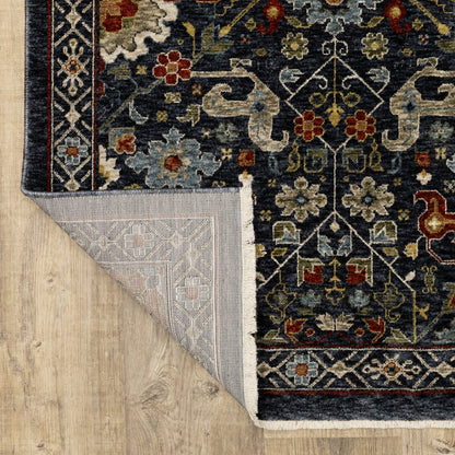 7' X 10' Blue Ivory And Red Oriental Area Rug With Fringe