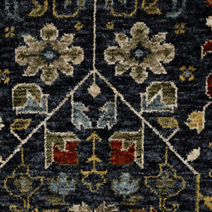 7' X 10' Blue Ivory And Red Oriental Area Rug With Fringe