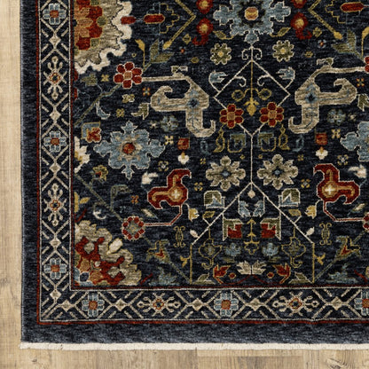 7' X 10' Blue Ivory And Red Oriental Area Rug With Fringe
