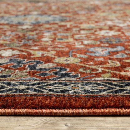7' X 10' Red Yellow And Black Oriental Area Rug With Fringe