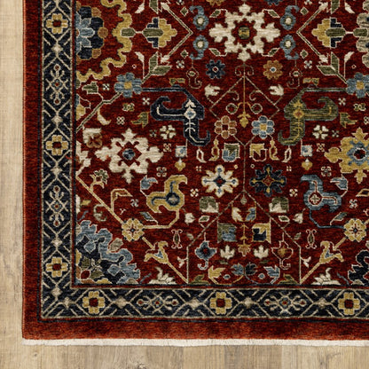 7' X 10' Red Yellow And Black Oriental Area Rug With Fringe