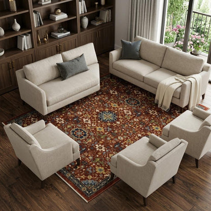 8' X 11' Red Yellow And Black Oriental Area Rug With Fringe