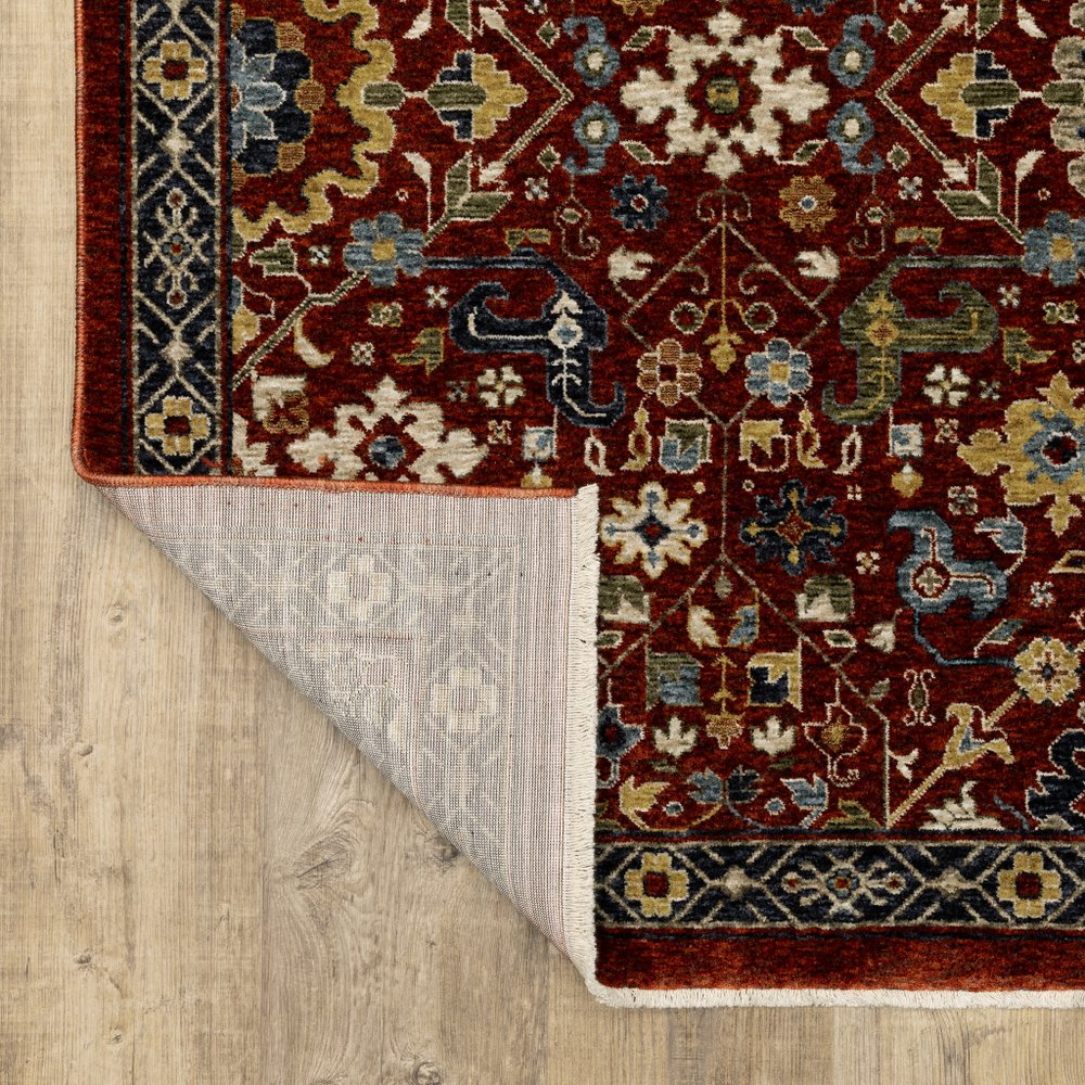 8' X 11' Red Yellow And Black Oriental Area Rug With Fringe