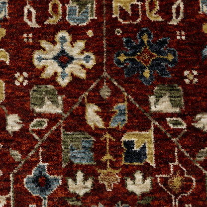 8' X 11' Red Yellow And Black Oriental Area Rug With Fringe