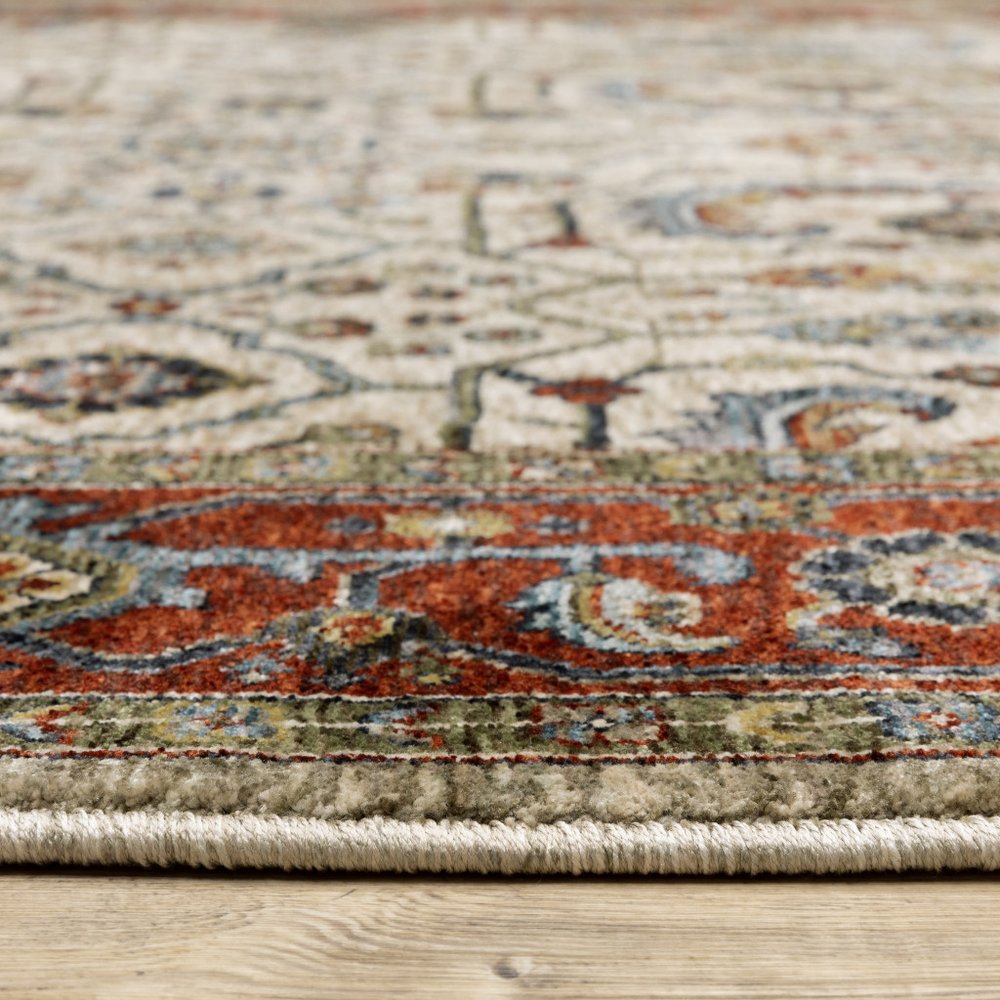 8' X 11' Ivory And Red Oriental Area Rug With Fringe